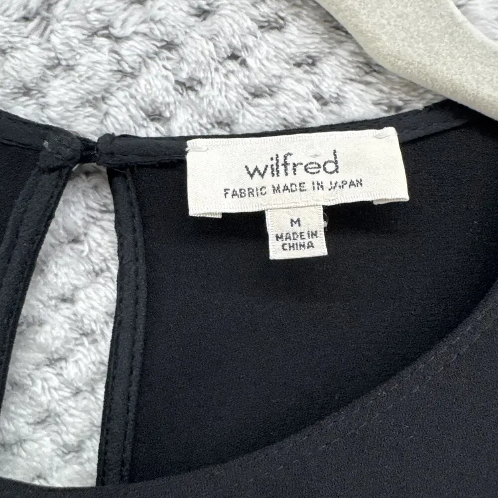 Wilfred Dress Womens M Black Crew Neck 3/4 Sleeve Pockets Lined Key Hole